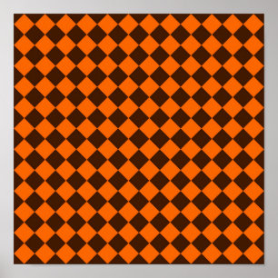 Orange-Braun-Diamant-Schachbrettmuster Poster