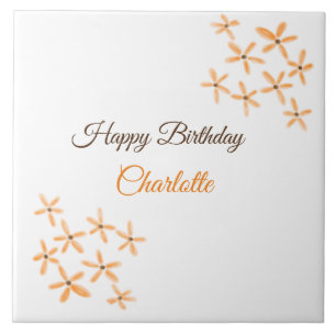 Orange braune Blume Alles Gute zum Geburtstag Name Fliese