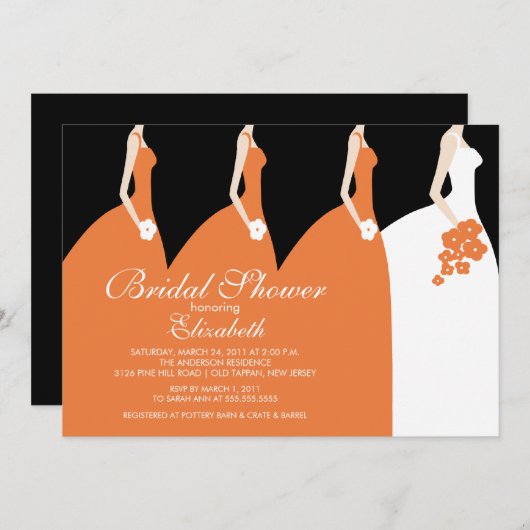 Orange Braut-Brautjungfern-Brautparty-Einladung Einladung (Vorne/Hinten)