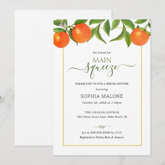 Orange-Brautparty Einladung (Vorne/Hinten)