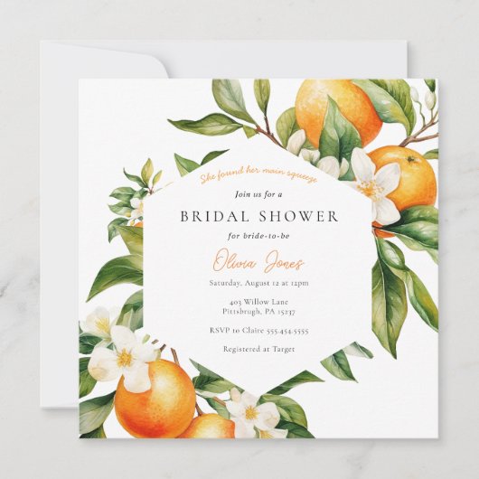 Orange Brautparty Main Squeeze Einladung (Vorderseite)