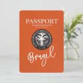 Orange Brazil Passport Save the Date (Stehend Vorderseite)