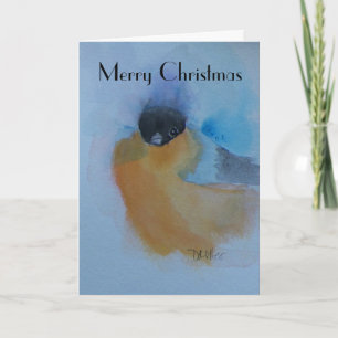Orange Breasted Winter Bird Watercolor Weihnachten