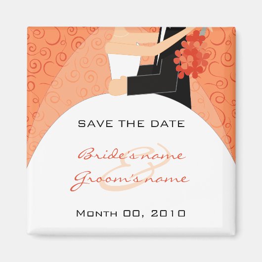 Orange Bride and Groom Save the Date Magnete Magnet (Vorne)