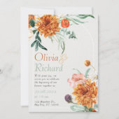 Orange Bright Boho Autumn Floral Wedding Einladung (Vorderseite)