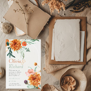 Orange Bright Boho Autumn Floral Wedding Einladung