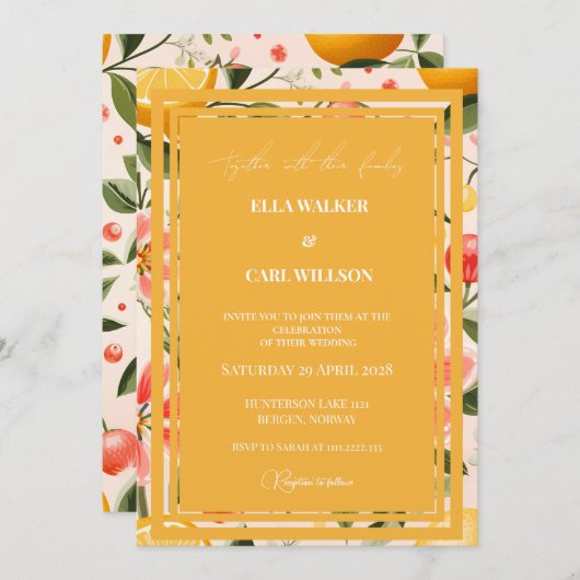 Orange Bright & Bold Summer Liebe Spring Wedding Einladung (Vorne/Hinten)