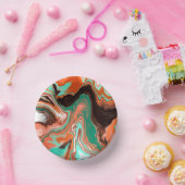 Orange Brown Abstrakt Art Birthday Party Marmor Pappteller (Party)