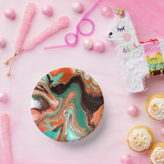 Orange Brown Abstrakt Art Birthday Party Marmor Pappteller (Party)