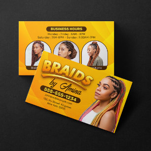 Orange Brown African Hair Braiding Braids Salon Visitenkarte