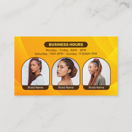 Orange Brown African Hair Braiding Braids Salon Visitenkarte (Rückseite)