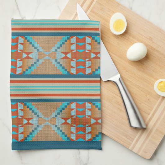 Orange Brown Aqua Geschirrtuch (Viertel Falte)