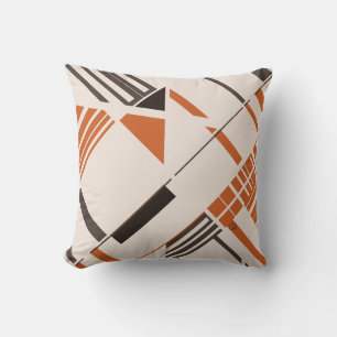 Orange Brown auf Beige Geometrie Abstrakter MCM Lo Kissen
