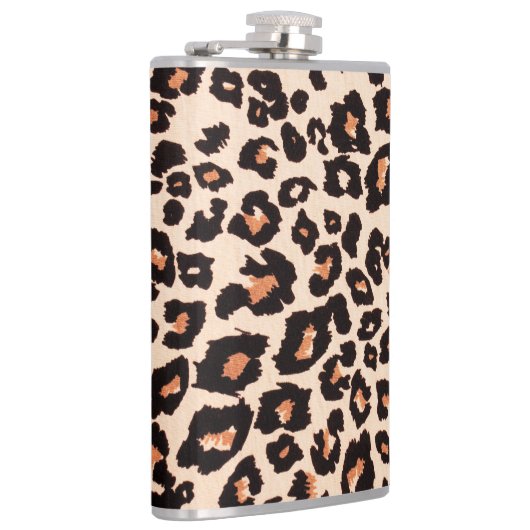 Orange Brown Black Leopard Animal Print Flachmann (Rechts)