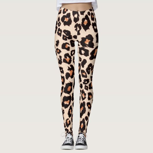 Orange Brown Black Leopard Animal Print Leggings (Vorderseite)