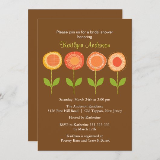 Orange & Brown Blooms Bridal Dusche Einladung (Vorne/Hinten)