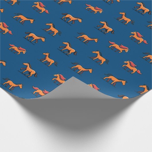 Orange Brown Cartoon Pferdegeflecht B'day Geschenk Geschenkpapier (Ecke)