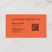 Orange Brown Checkerboard Muster QR Code Handmade Visitenkarte (Rückseite)