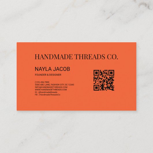 Orange Brown Checkerboard Muster QR Code Handmade Visitenkarte (Rückseite)