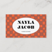 Orange Brown Checkerboard Muster QR Code Handmade Visitenkarte (Vorderseite)