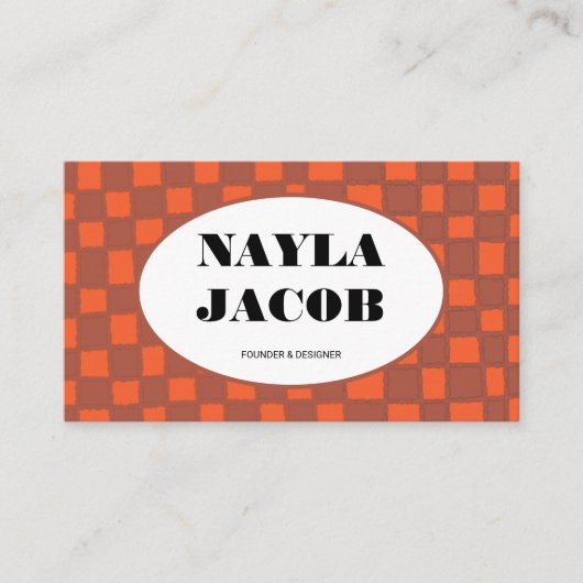 Orange Brown Checkerboard Muster QR Code Handmade Visitenkarte (Vorderseite)