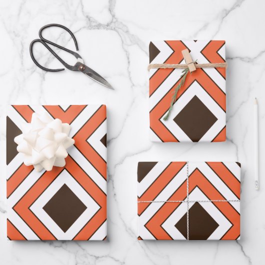 Orange Brown Diamond Geometric Geschenkpapier Set (Vorderseite)