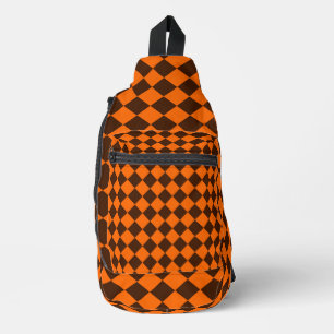 Orange Brown Diamond Schachbrett Pattern Crossbody Bag