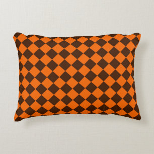 Orange Brown Diamond Schachbrett Pattern Dekokissen