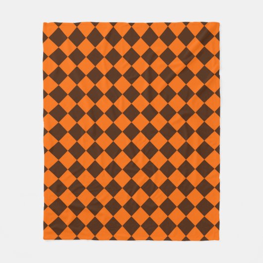 Orange Brown Diamond Schachbrett Pattern Fleecedecke (Vorderseite)