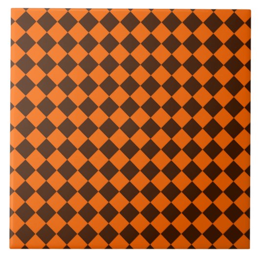 Orange Brown Diamond Schachbrett Pattern Fliese (Vorderseite)