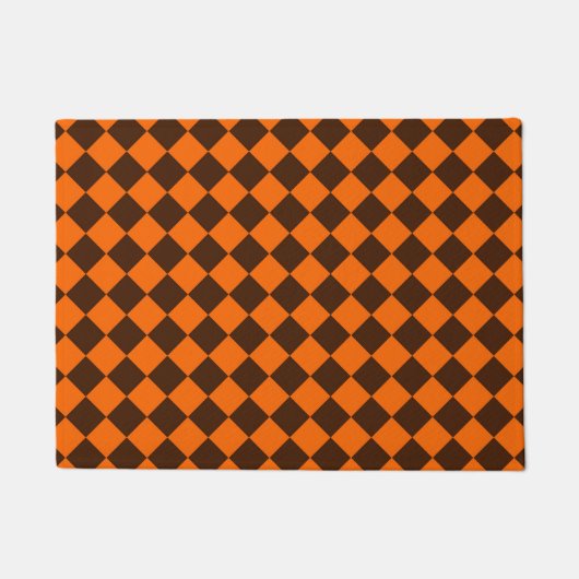 Orange Brown Diamond Schachbrett Pattern Fußmatte (Vorderseite)