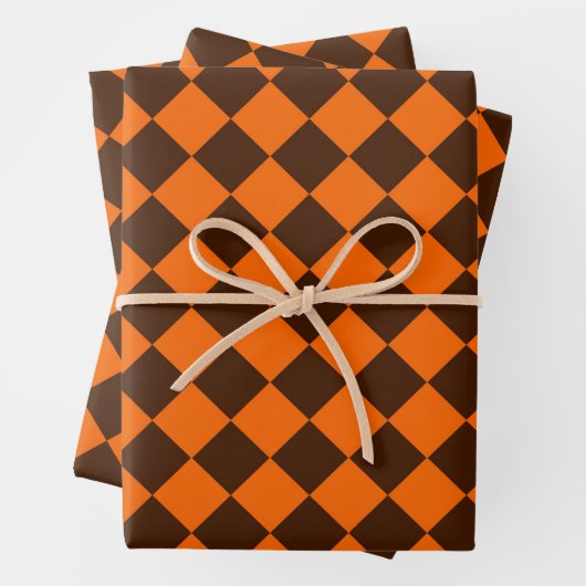 Orange Brown Diamond Schachbrett Pattern Geschenkpapier Set (Beispiel)