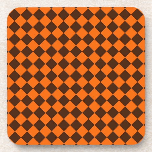 Orange Brown Diamond Schachbrett Pattern Getränkeuntersetzer (Vorderseite)