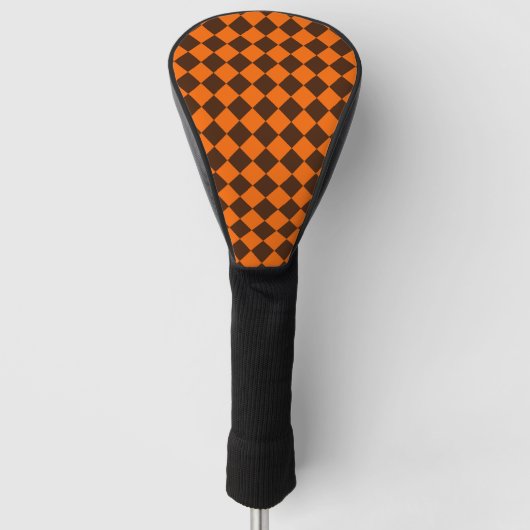 Orange Brown Diamond Schachbrett Pattern Golf Headcover (Vorderseite)