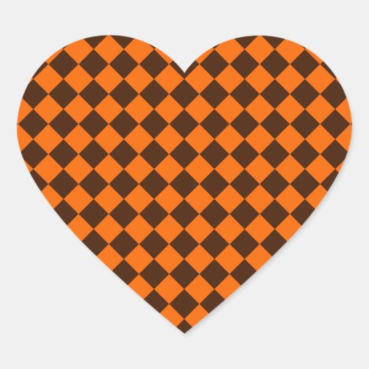 Orange Brown Diamond Schachbrett Pattern Herz-Aufkleber (Vorderseite)