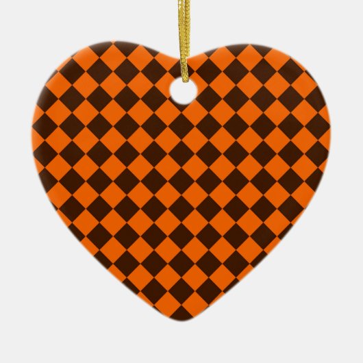 Orange Brown Diamond Schachbrett Pattern Keramik Ornament (Vorne)