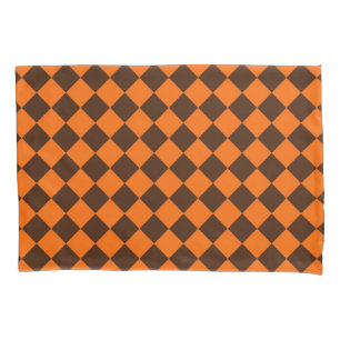 Orange Brown Diamond Schachbrett Pattern Kissenbezug