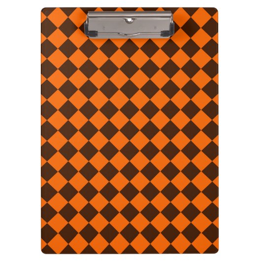 Orange Brown Diamond Schachbrett Pattern Klemmbrett (Vorderseite)