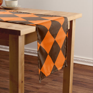 Orange Brown Diamond Schachbrett Pattern Kurzer Tischläufer