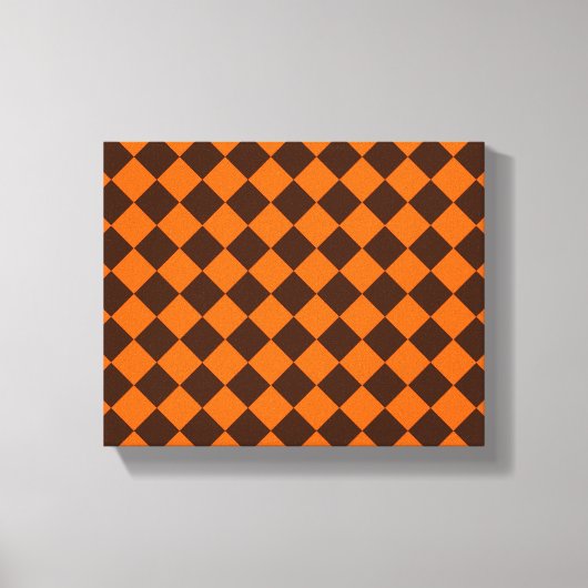Orange Brown Diamond Schachbrett Pattern Leinwanddruck (Vorderseite)