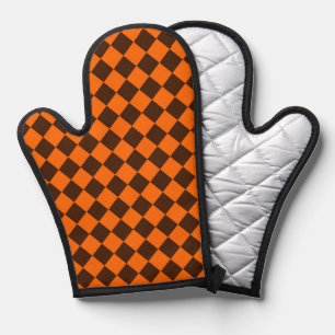 Orange Brown Diamond Schachbrett Pattern Ofenhandschuh