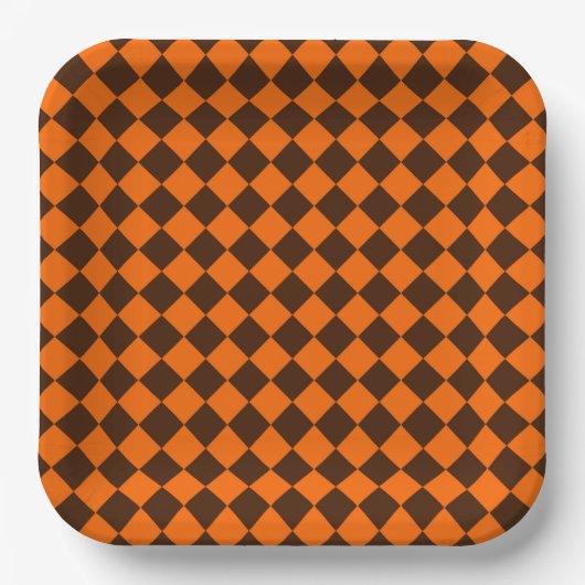 Orange Brown Diamond Schachbrett Pattern Pappteller (Vorderseite)