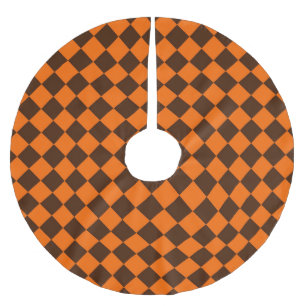 Orange Brown Diamond Schachbrett Pattern Polyester Weihnachtsbaumdecke
