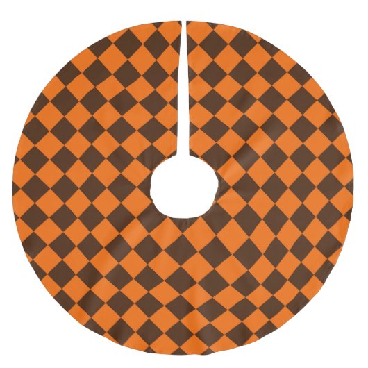 Orange Brown Diamond Schachbrett Pattern Polyester Weihnachtsbaumdecke (Vorderseite)