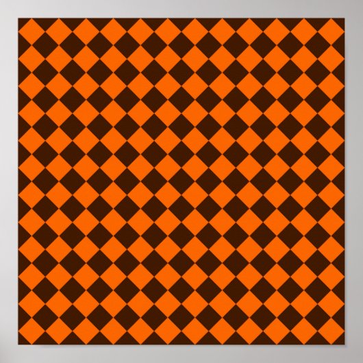 Orange Brown Diamond Schachbrett Pattern Poster (Vorne)