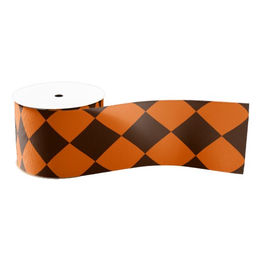 Orange Brown Diamond Schachbrett Pattern Ripsband (Spule)