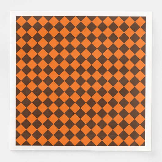 Orange Brown Diamond Schachbrett Pattern Serviette (Vorderseite)