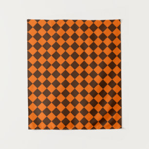 Orange Brown Diamond Schachbrett Pattern Wandteppich