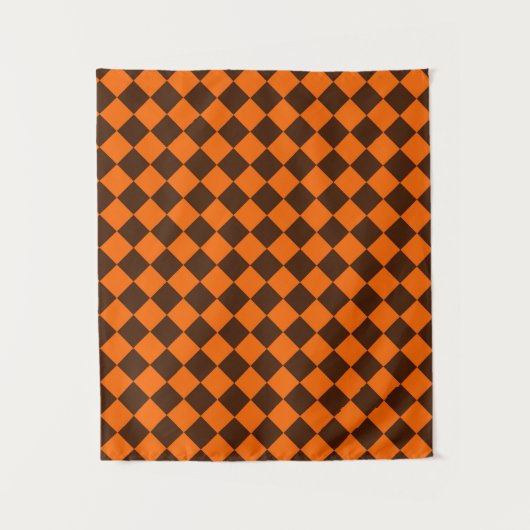 Orange Brown Diamond Schachbrett Pattern Wandteppich (Vorderseite)