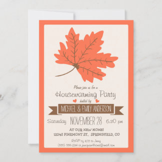 Orange & Brown Fall Leaf Housewarming Party Einladung